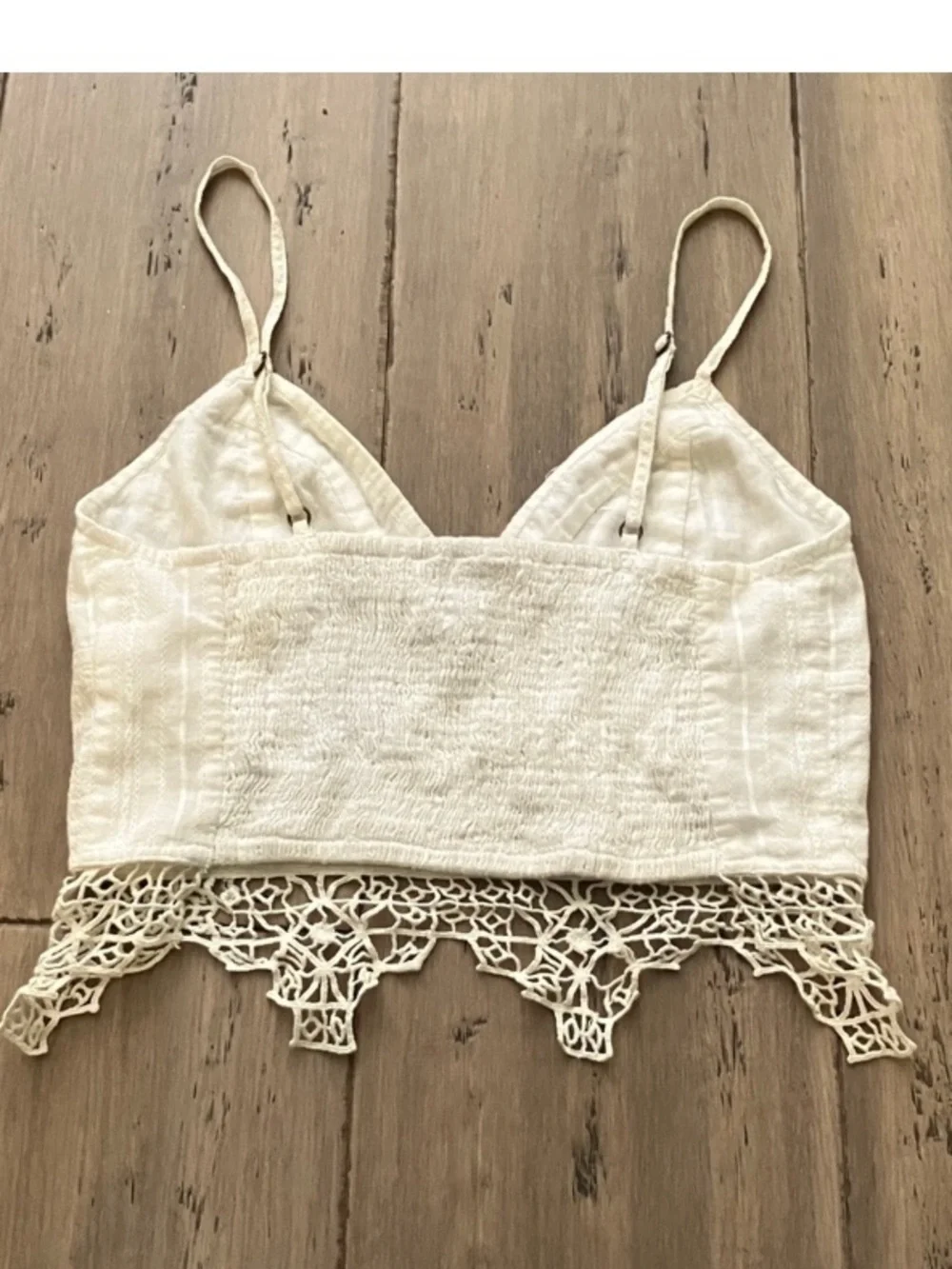Free People One White Geo Crochet Lace Trim Cami Crop Top S